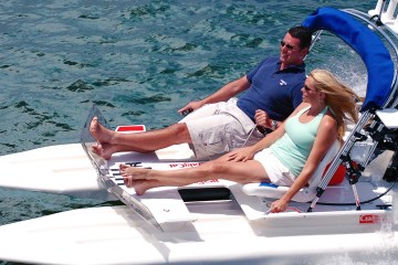 a man and a woman sitting on a boat